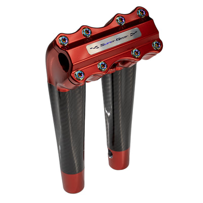 SuperGear Performance 10 Inch Pullback Handlebar Riser for Harley Davidson 1" Bars - Daytona Red Carbon Fiber CNC Billet