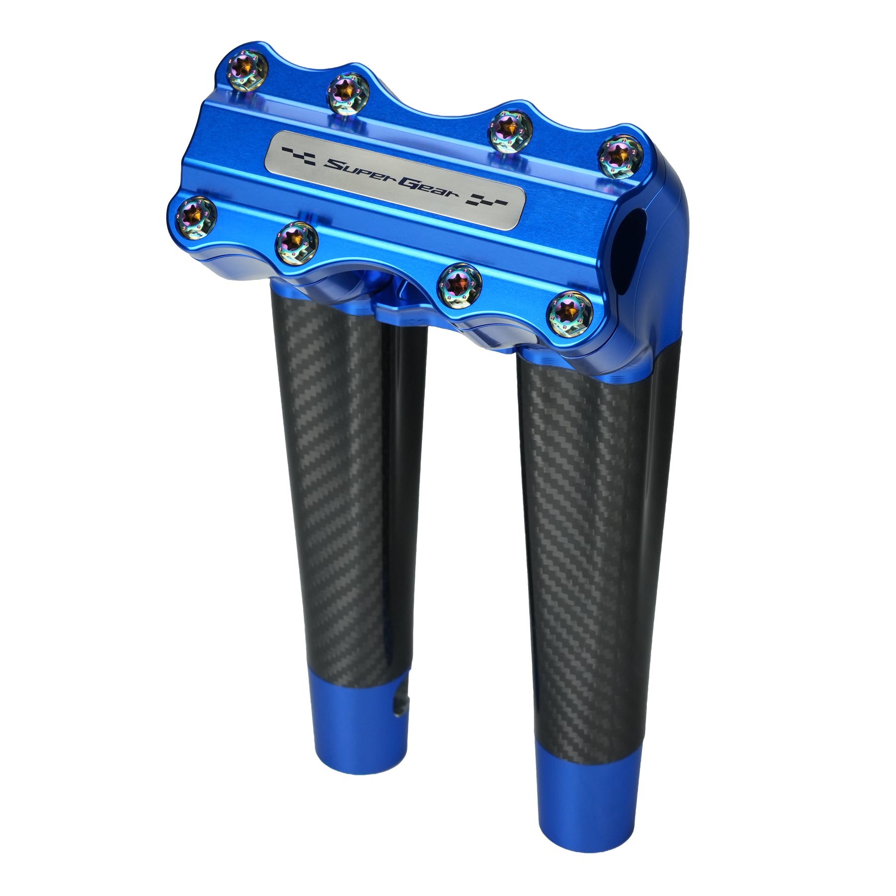 RF7 10-inch pullback carbon fiber riser for Harley-Davidson 1-inch handlebars, deep current blue finish