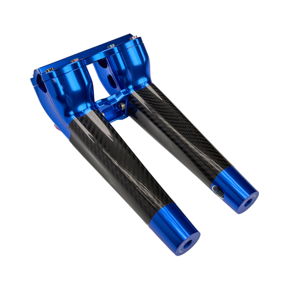 SuperGear Performance 10 Inch Pullback Handlebar Riser for Harley Davidson 1" Bars - Deep Current Blue Carbon Fiber CNC Billet