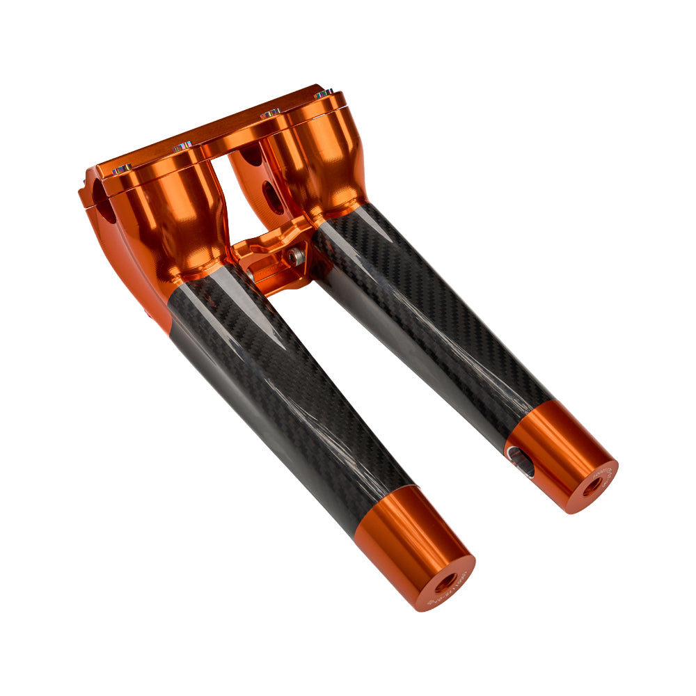 SuperGear Performance 10 Inch Pullback Handlebar Riser for Harley Davidson 1" Bars - Gulf Orange Carbon Fiber CNC Billet