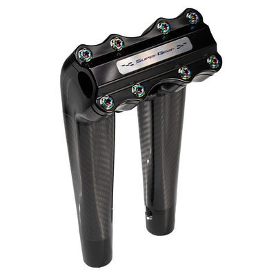 SuperGear Performance 10 Inch Pullback Handlebar Riser for Harley Davidson 1" Bars - Nightstrike Black Carbon Fiber CNC Billet