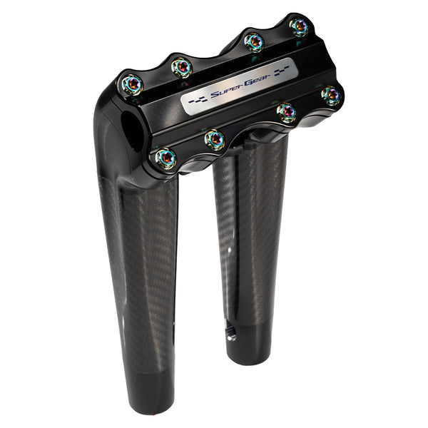 SuperGear Performance 10 Inch Pullback Handlebar Riser for Harley Davidson 1" Bars - Nightstrike Black Carbon Fiber CNC Billet