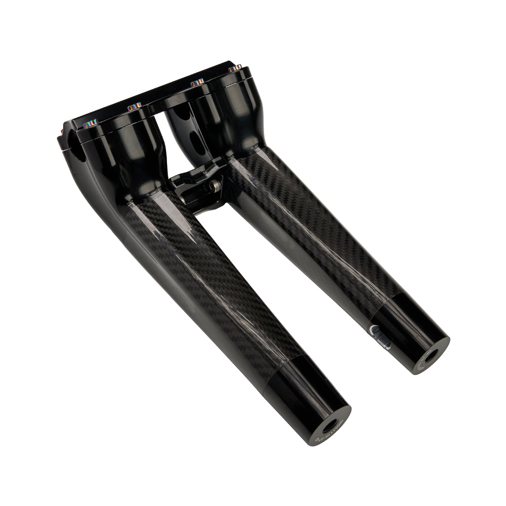 SuperGear Performance 10 Inch Pullback Handlebar Riser for Harley Davidson 1" Bars - Nightstrike Black Carbon Fiber CNC Billet