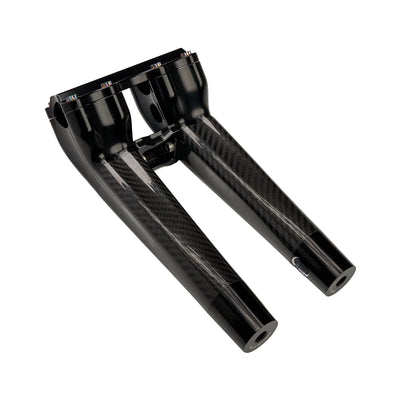 SuperGear Performance 10 Inch Pullback Handlebar Riser for Harley Davidson 1" Bars - Nightstrike Black Carbon Fiber CNC Billet