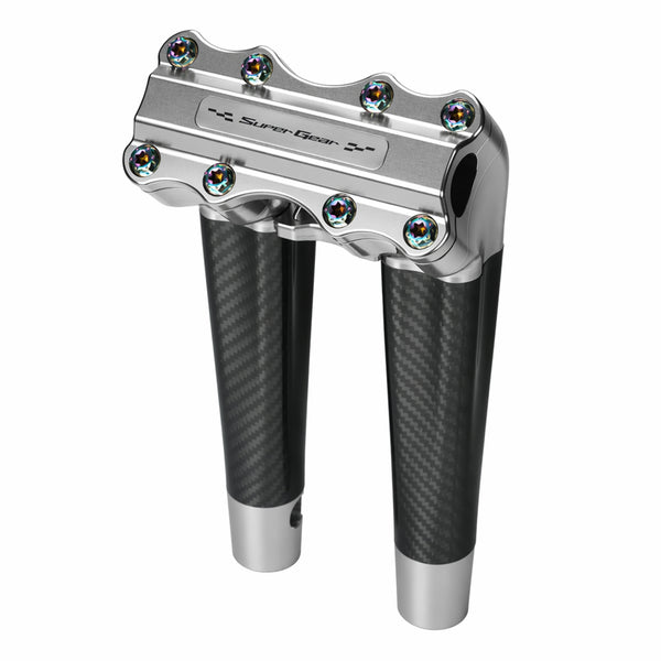 RF7 10-inch pullback carbon fiber riser for Harley-Davidson 1-inch handlebars, ridgeline silver finish
