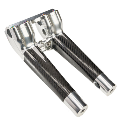 SuperGear Performance 10 Inch Pullback Handlebar Riser for Harley Davidson 1" Bars - Ridgeline Silver Carbon Fiber CNC Billet