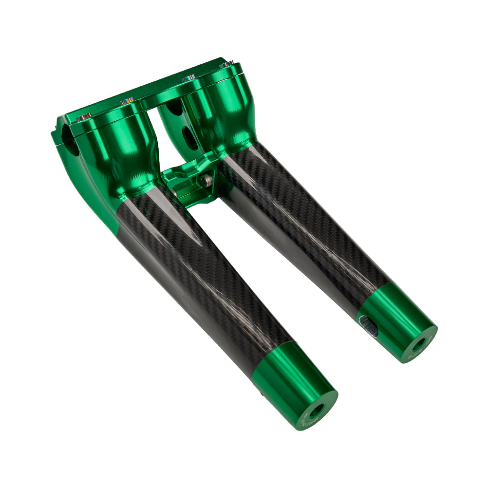 SuperGear Performance 10 Inch Pullback Handlebar Riser for Harley Davidson 1" Bars - Viper Green Carbon Fiber CNC Billet