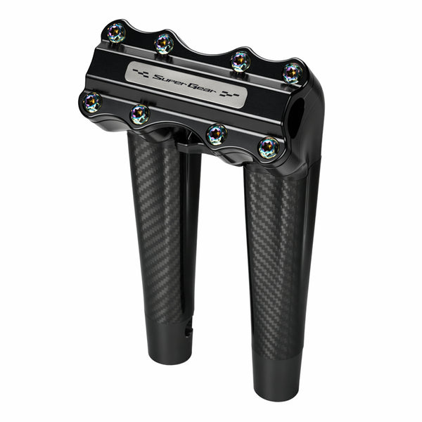 RF7 10-inch pullback carbon fiber riser for Harley-Davidson 1-inch handlebars, nightstrike black finish