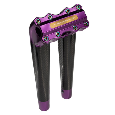 SuperGear Performance 12 Inch Pullback Handlebar Riser for Harley Davidson 1" Bars - Canyonshade Purple Carbon Fiber CNC Billet