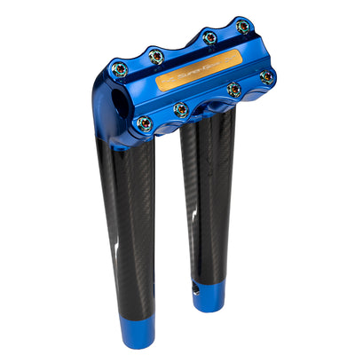 SuperGear Performance 12 Inch Pullback Handlebar Riser for Harley Davidson 1" Bars - Deep Current Blue Carbon Fiber CNC Billet