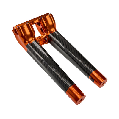 SuperGear Performance 12 Inch Pullback Handlebar Riser for Harley Davidson 1" Bars - Gulf Orange Carbon Fiber CNC Billet
