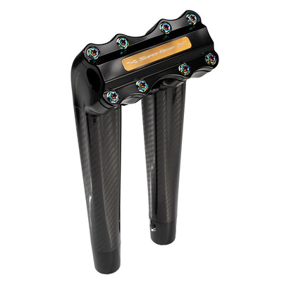 SuperGear Performance 12 Inch Pullback Handlebar Riser for Harley Davidson 1" Bars - Nightstrike Black Carbon Fiber CNC Billet