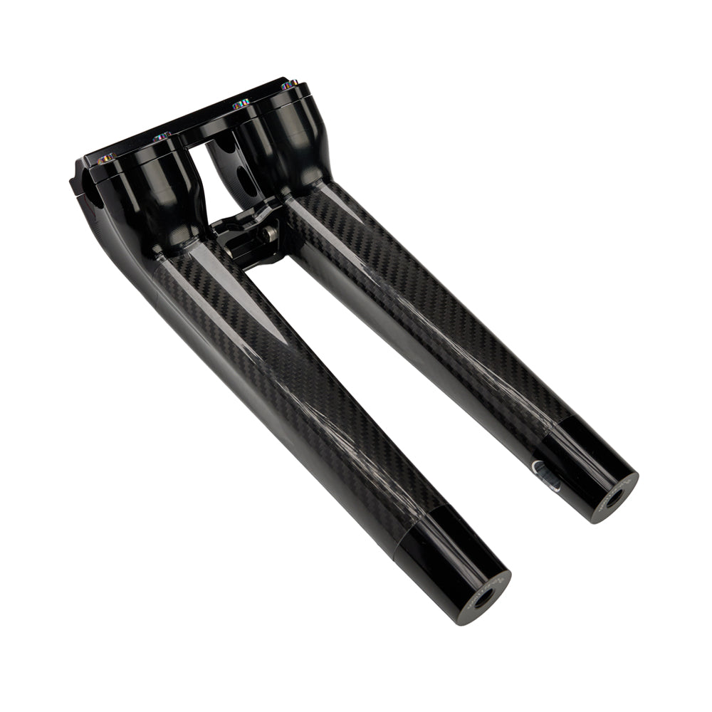 SuperGear Performance 12 Inch Pullback Handlebar Riser for Harley Davidson 1" Bars - Nightstrike Black Carbon Fiber CNC Billet