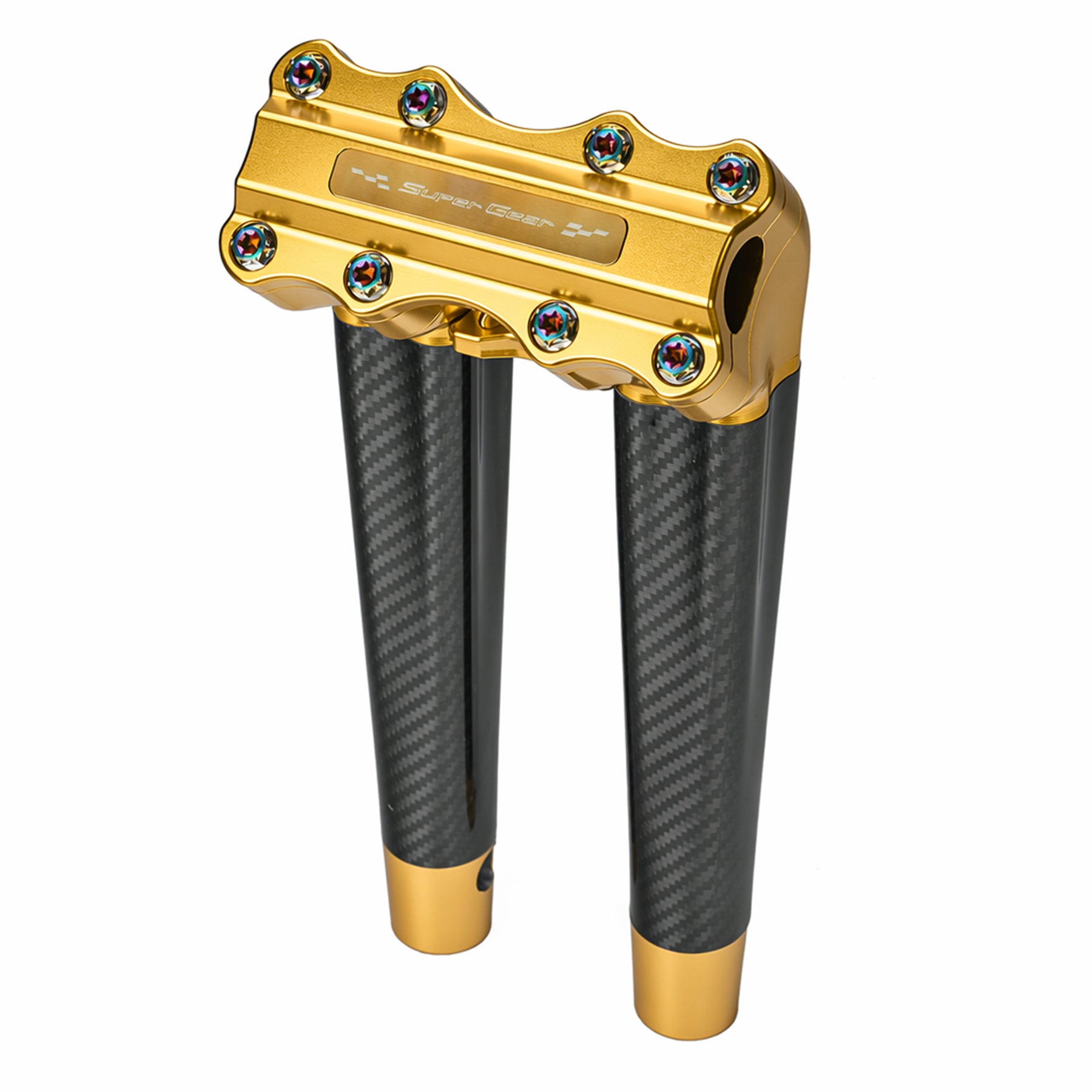 RF7 12-inch pullback carbon fiber riser for Harley-Davidson 1-inch handlebars, sunchaser gold finish
