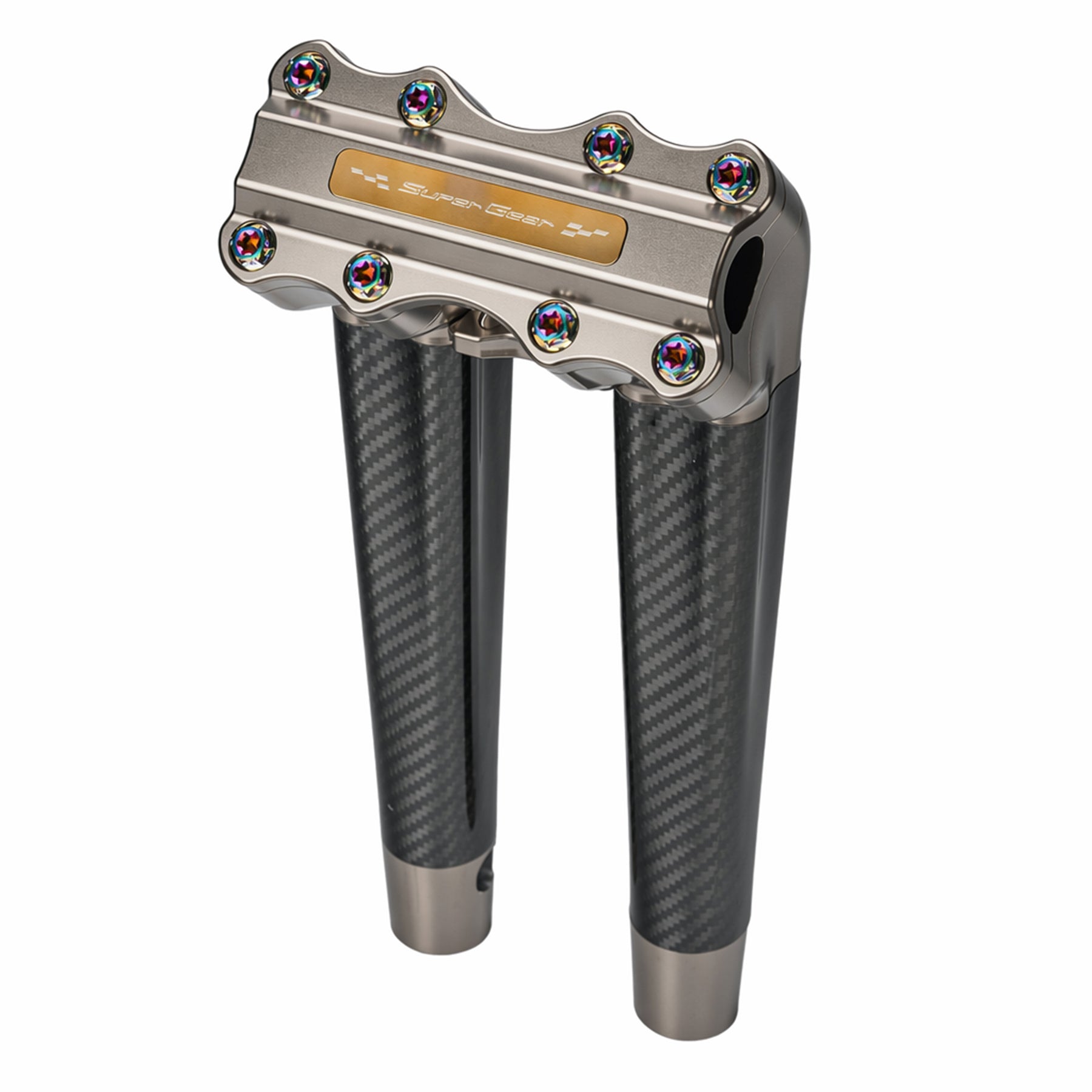 RF7 12-inch pullback carbon fiber riser for Harley-Davidson 1-inch handlebars, titanium gold finish