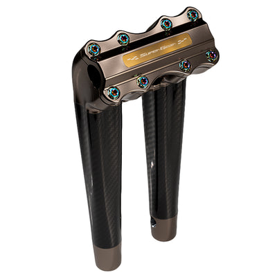 SuperGear Performance 12 Inch Pullback Handlebar Riser for Harley Davidson 1" Bars - Titanium Gold Carbon Fiber CNC Billet