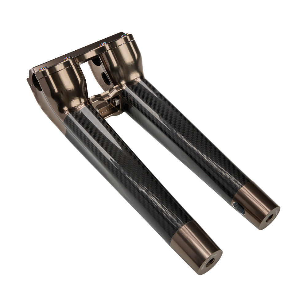 SuperGear Performance 12 Inch Pullback Handlebar Riser for Harley Davidson 1" Bars - Titanium Gold Carbon Fiber CNC Billet
