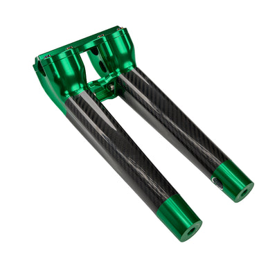 SuperGear Performance 12 Inch Pullback Handlebar Riser for Harley Davidson 1" Bars - Viper Green Carbon Fiber CNC Billet