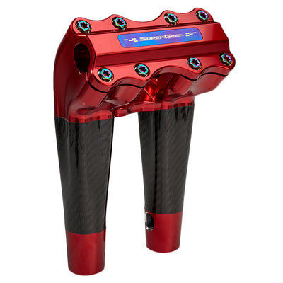 SuperGear Performance 8 Inch Pullback Handlebar Riser for Harley Davidson 1" Bars - Daytona Red Carbon Fiber CNC Billet