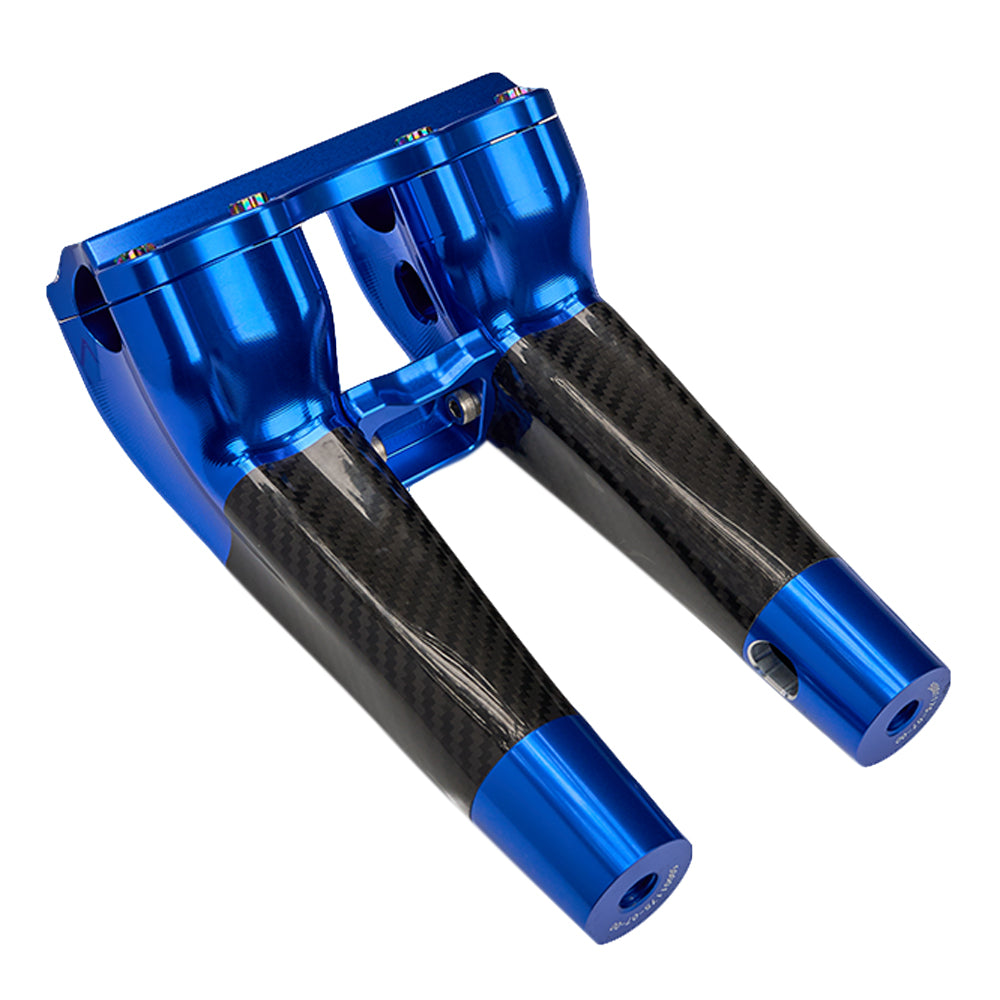 SuperGear Performance 8 Inch Pullback Handlebar Riser for Harley Davidson 1" Bars - Deep Current Blue Carbon Fiber CNC Billet