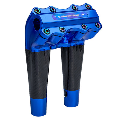 SuperGear Performance 8 Inch Pullback Handlebar Riser for Harley Davidson 1" Bars - Deep Current Blue Carbon Fiber CNC Billet