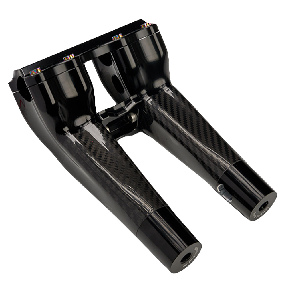 SuperGear Performance 8 Inch Pullback Handlebar Riser for Harley Davidson 1" Bars - Nightstrike Black Carbon Fiber CNC Billet