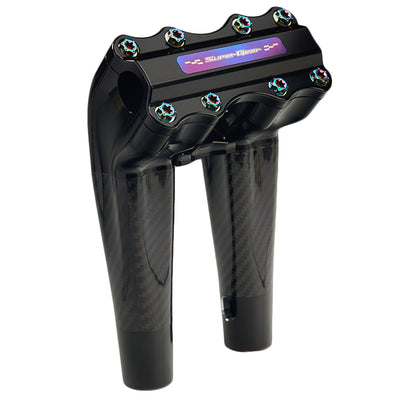 SuperGear Performance 8 Inch Pullback Handlebar Riser for Harley Davidson 1" Bars - Nightstrike Black Carbon Fiber CNC Billet