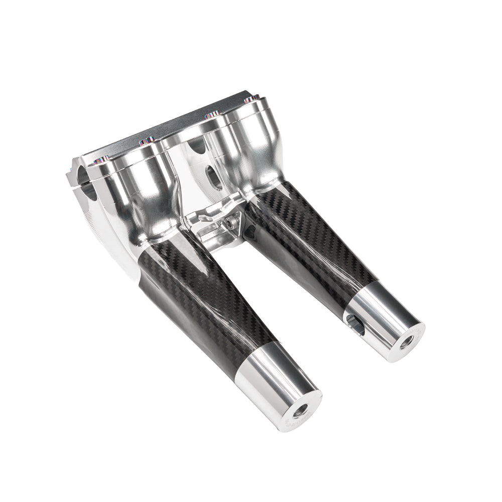 SuperGear Performance 8 Inch Pullback Handlebar Riser for Harley Davidson 1" Bars - Ridgeline Silver Carbon Fiber CNC Billet