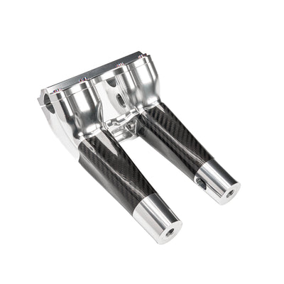 SuperGear Performance 8 Inch Pullback Handlebar Riser for Harley Davidson 1" Bars - Ridgeline Silver Carbon Fiber CNC Billet