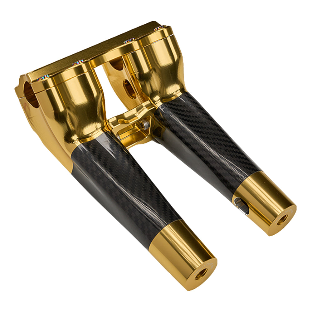 SuperGear Performance 8 Inch Pullback Handlebar Riser for Harley Davidson 1" Bars - Sunchaser Gold Carbon Fiber CNC Billet