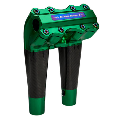 SuperGear Performance 8 Inch Pullback Handlebar Riser for Harley Davidson 1" Bars - Viper Green Carbon Fiber CNC Billet