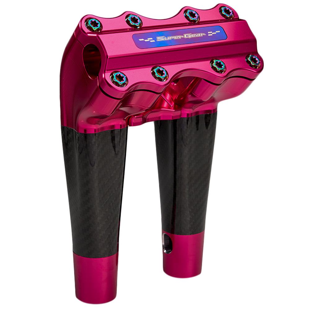 SuperGear Performance 8 Inch Pullback Handlebar Riser for Harley Davidson 1" Bars - Wildblossom Pink Carbon Fiber CNC Billet