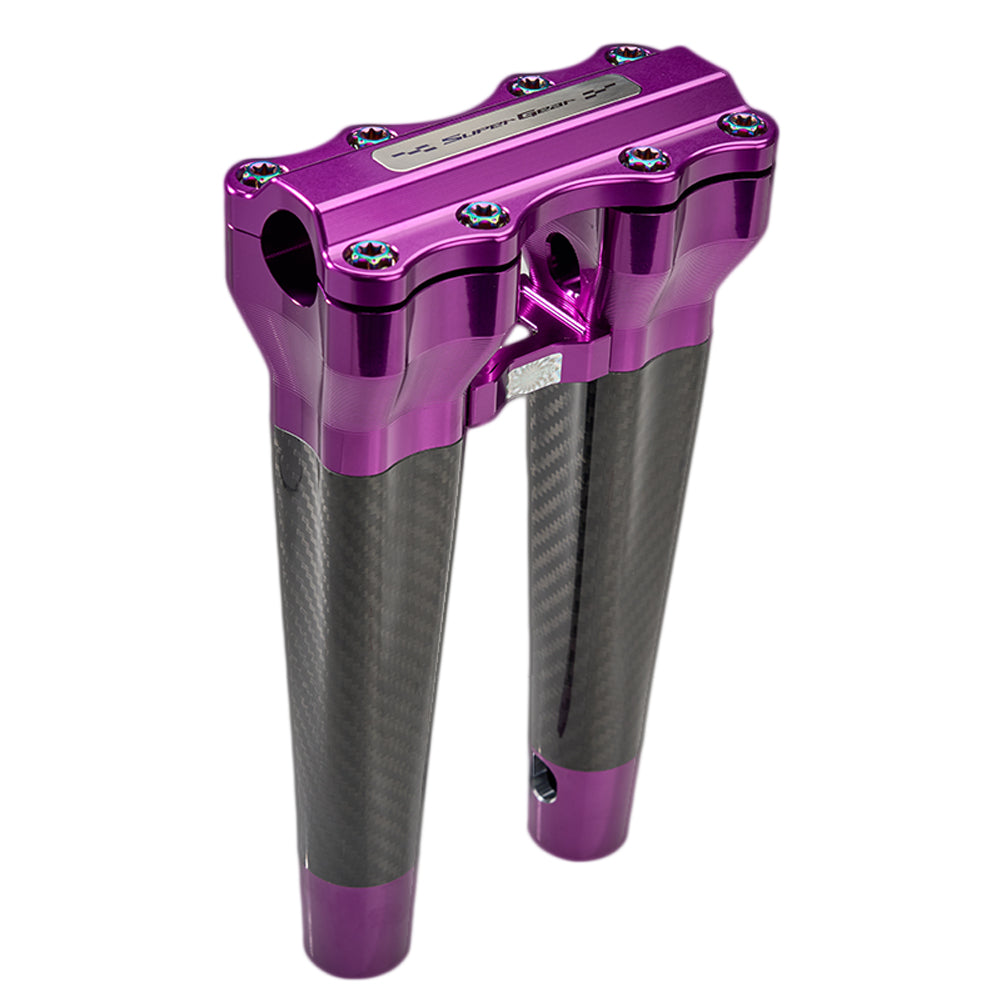 SuperGear Performance 10 Inch Straight Handlebar Riser for Harley Davidson 1" Bars - Canyonshade Purple Carbon Fiber CNC Billet