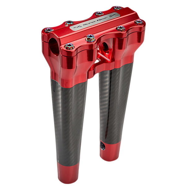 SuperGear Performance 10 Inch Straight Handlebar Riser for Harley Davidson 1" Bars - Daytona Red Carbon Fiber CNC Billet