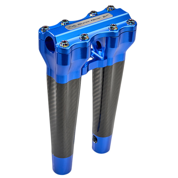 SuperGear Performance 10 Inch Straight Handlebar Riser for Harley Davidson 1" Bars - Deep Current Blue Carbon Fiber CNC Billet