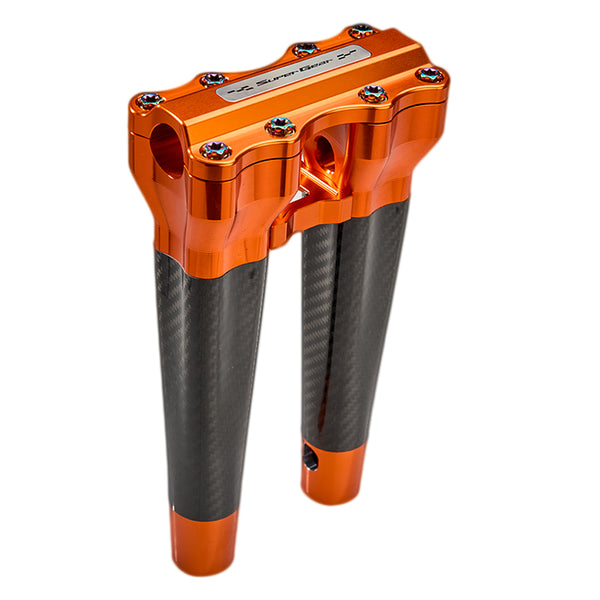 `SuperGear Performance 10 Inch Straight Handlebar Riser for Harley Davidson 1" Bars - Gulf Orange Carbon Fiber CNC Billet