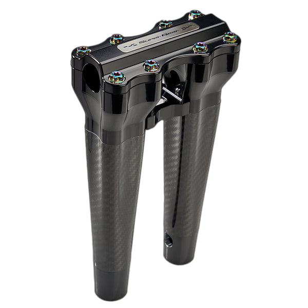 SuperGear Performance 10 Inch Straight Handlebar Riser for Harley Davidson 1" Bars - Nightstrike Black Carbon Fiber CNC Billet