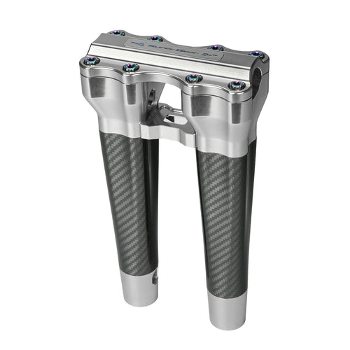 SuperGear Performance 10 Inch Straight Handlebar Riser for Harley Davidson 1" Bars - Ridgeline Silver Carbon Fiber CNC Billet