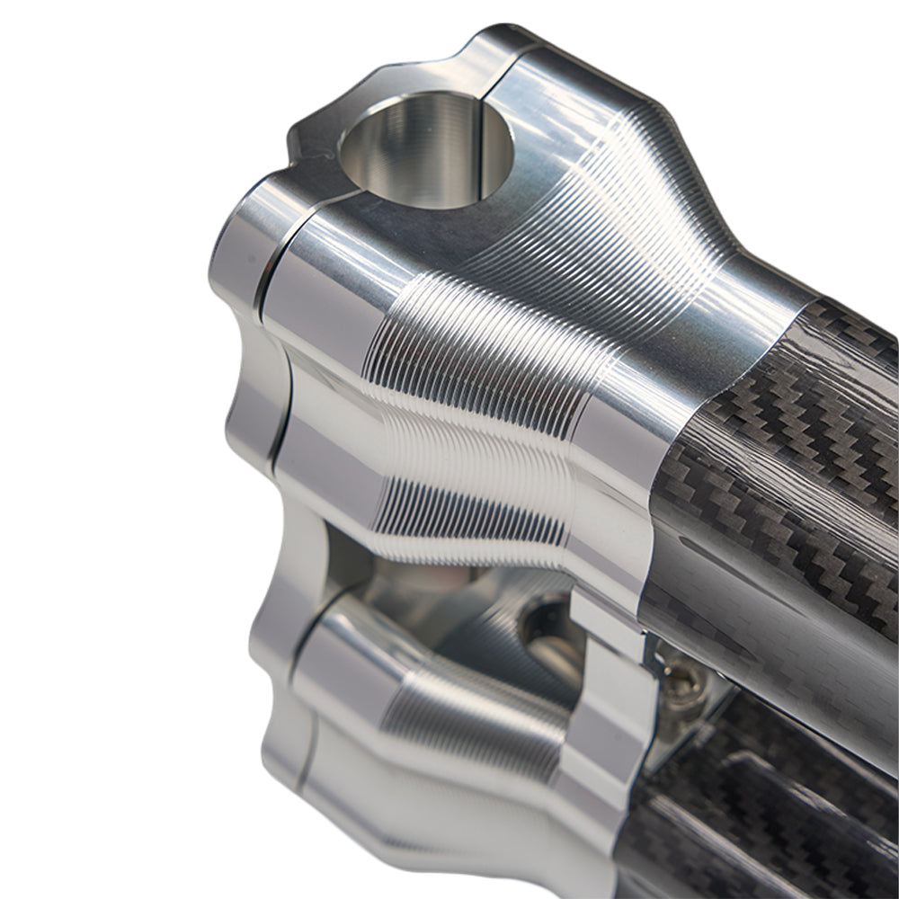 SuperGear Performance 10 Inch Straight Handlebar Riser for Harley Davidson 1" Bars - Ridgeline Silver Carbon Fiber CNC Billet