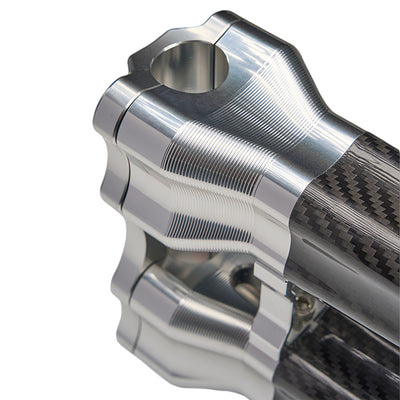 SuperGear Performance 10 Inch Straight Handlebar Riser for Harley Davidson 1" Bars - Ridgeline Silver Carbon Fiber CNC Billet