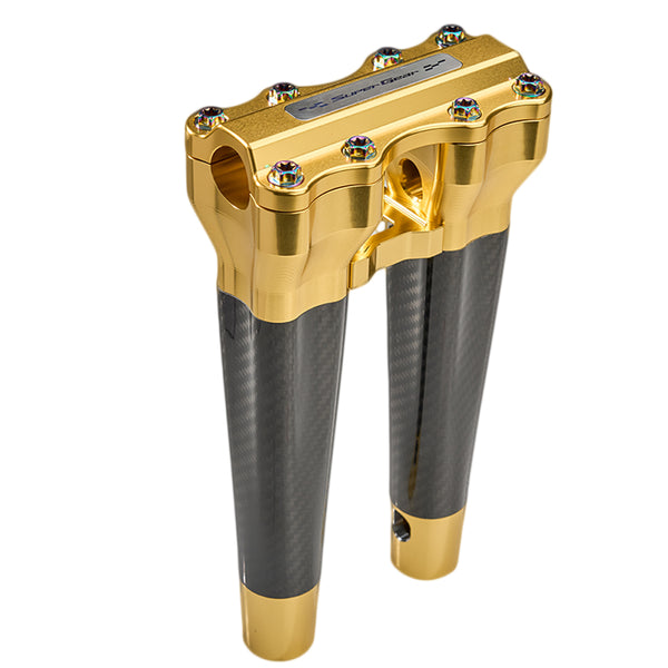 SuperGear Performance 10 Inch Straight Handlebar Riser for Harley Davidson 1" Bars - Sunchaser Gold Carbon Fiber CNC Billet