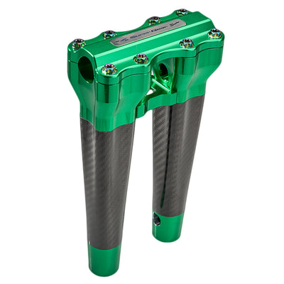 SuperGear Performance 10 Inch Straight Handlebar Riser for Harley Davidson 1" Bars - Viper Green Carbon Fiber CNC Billet