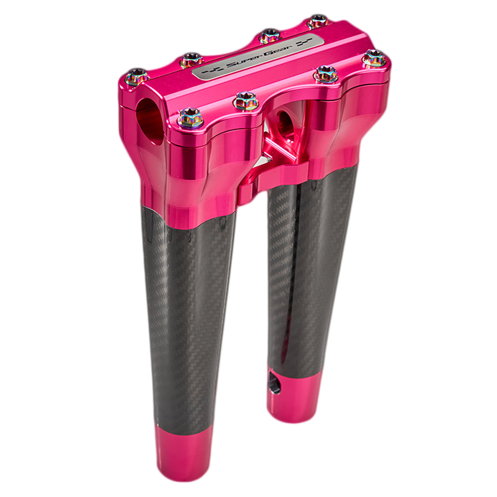 SuperGear Performance 10 Inch Straight Handlebar Riser for Harley Davidson 1" Bars - Wildblossom Pink Carbon Fiber CNC Billet