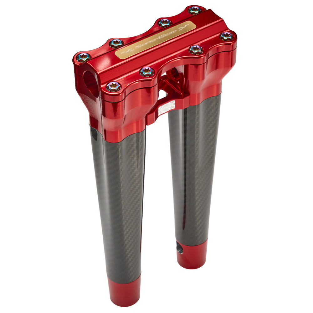 SuperGear Performance 12 Inch Straight Handlebar Riser for Harley Davidson 1" Bars - Daytona Red Carbon Fiber CNC Billet