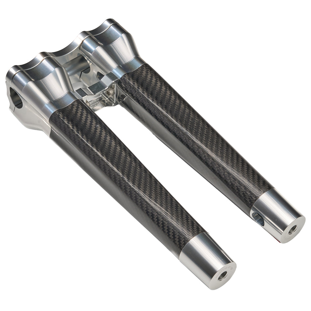 SuperGear Performance 12 Inch Straight Handlebar Riser for Harley Davidson 1" Bars - Ridgeline Silver Carbon Fiber CNC Billet
