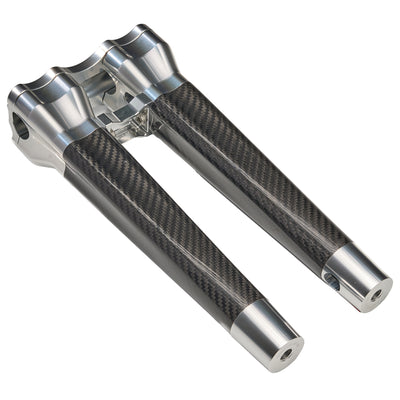 SuperGear Performance 12 Inch Straight Handlebar Riser for Harley Davidson 1" Bars - Ridgeline Silver Carbon Fiber CNC Billet
