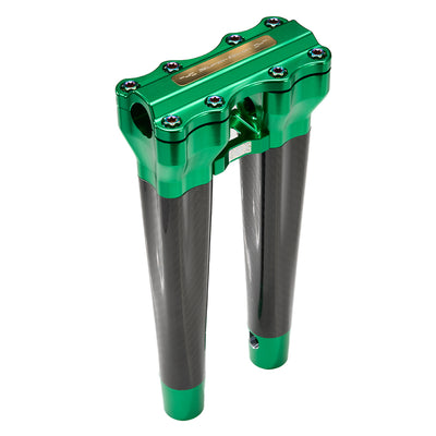 `SuperGear Performance 12 Inch Straight Handlebar Riser for Harley Davidson 1" Bars - Viper Green Carbon Fiber CNC Billet