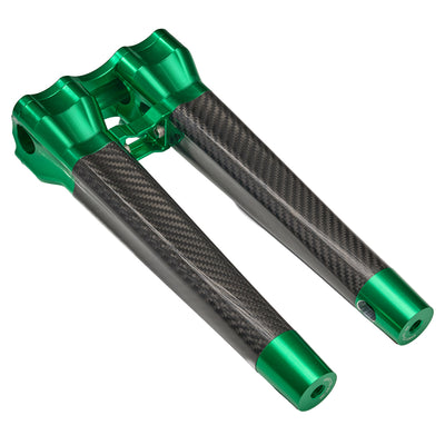 `SuperGear Performance 12 Inch Straight Handlebar Riser for Harley Davidson 1" Bars - Viper Green Carbon Fiber CNC Billet