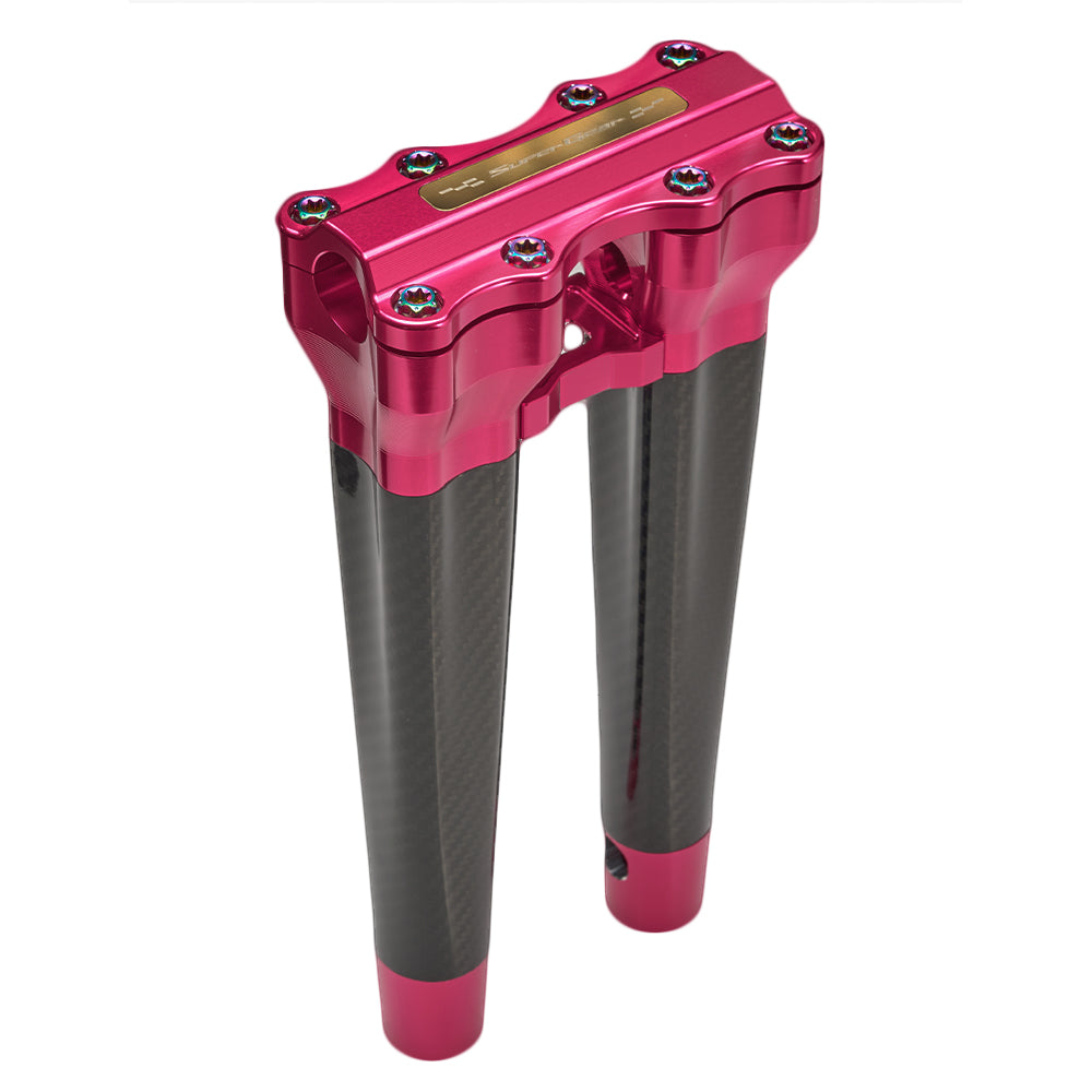 SuperGear Performance 12 Inch Straight Handlebar Riser for Harley Davidson 1" Bars - Wildblossom Pink Carbon Fiber CNC Billet