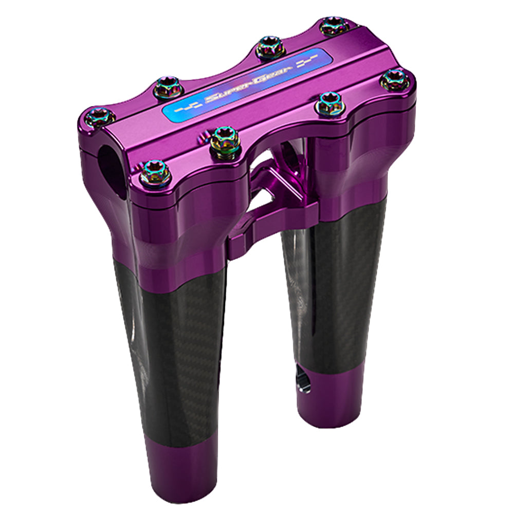 SuperGear Performance 8 Inch Straight Handlebar Riser for Harley Davidson 1" Bars - Canyonshade Purple Carbon Fiber CNC Billet